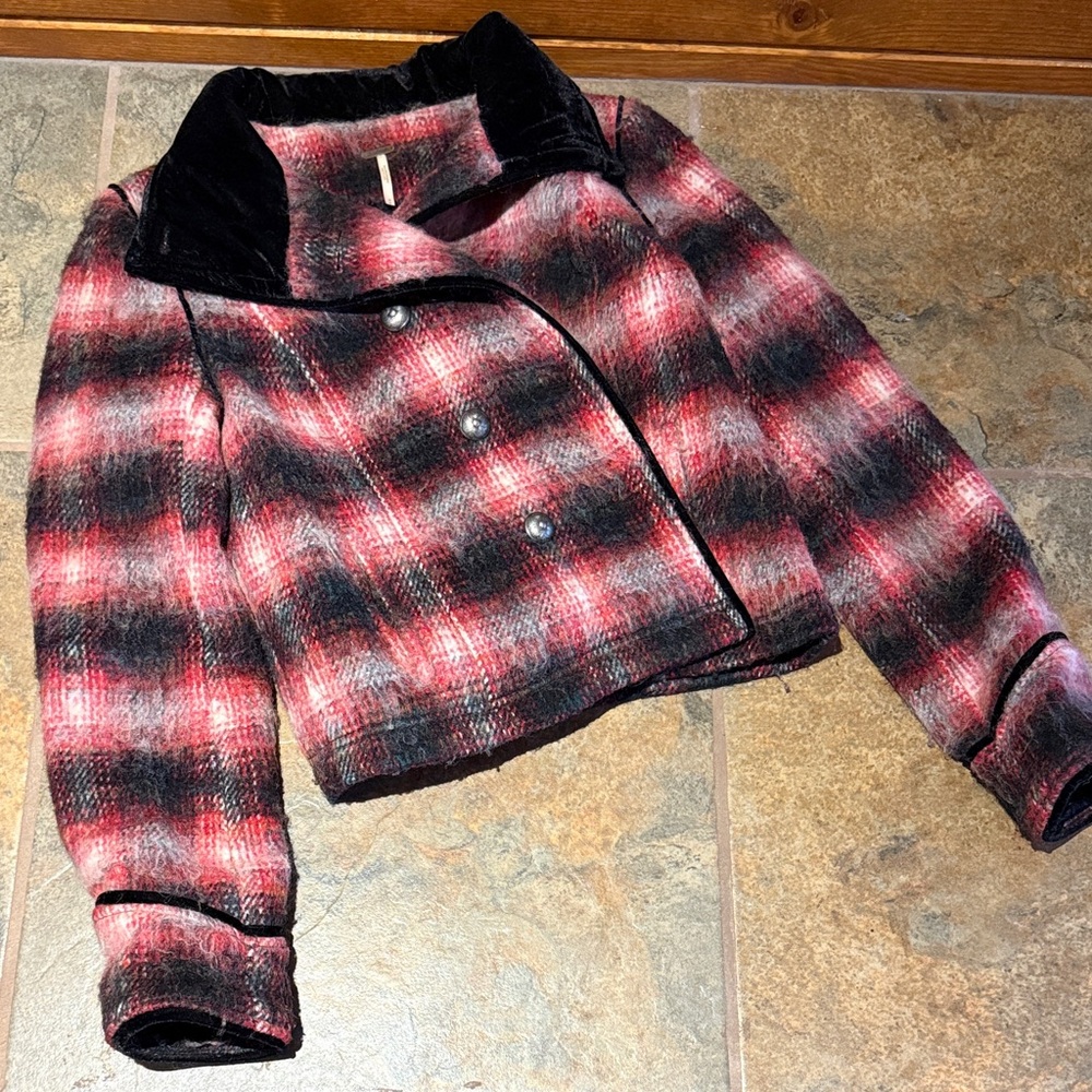 Free People • Wool Blend Velvet Lined “Wooly Officer” Double Breasted Coat